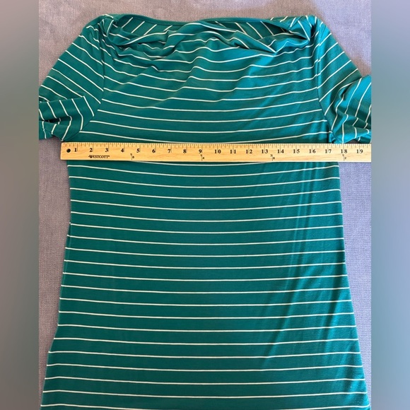 Eddie Bauer Womens Turquoise Striped Long Sleeve Shirt SZ MD Cowl Neck Keyhole - Picture 7 of 8